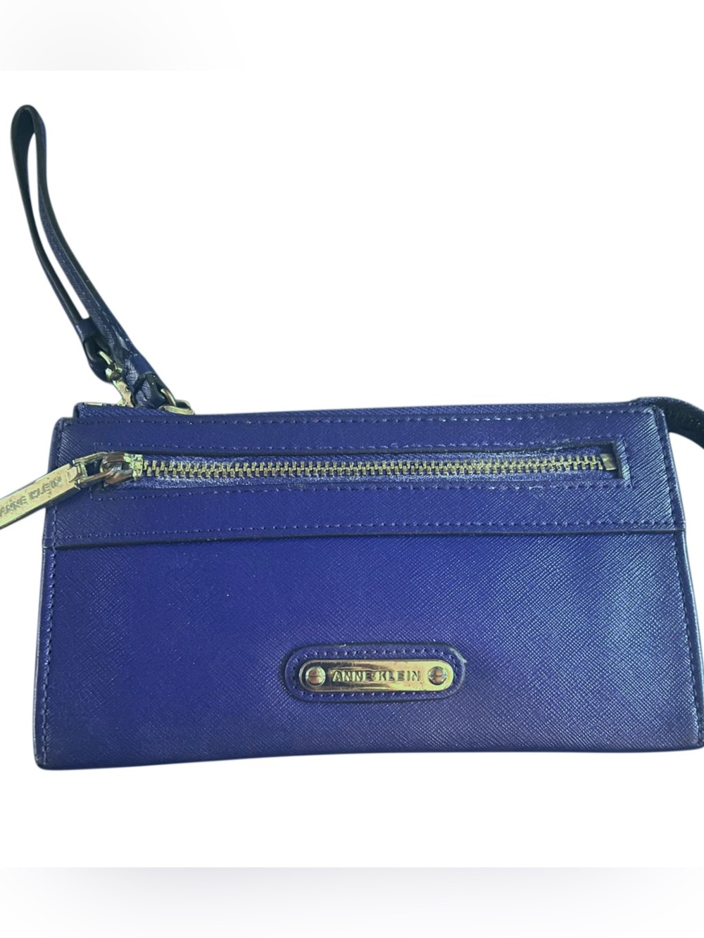 Anne Klein Sapphire Blue Wristlet Clutch with Gold Hardware